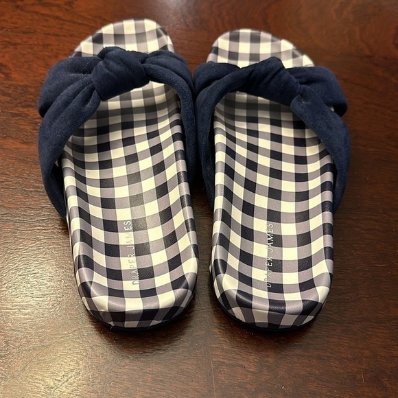 DRAPER JAMES STELLA SLIDES WOMENS SZ 7.5 NAVY & WHITE PLAID GINGHAM SANDAL - Picture 6 of 10